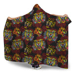 Red Tiger Tattoo Pattern Print Hooded Blanket