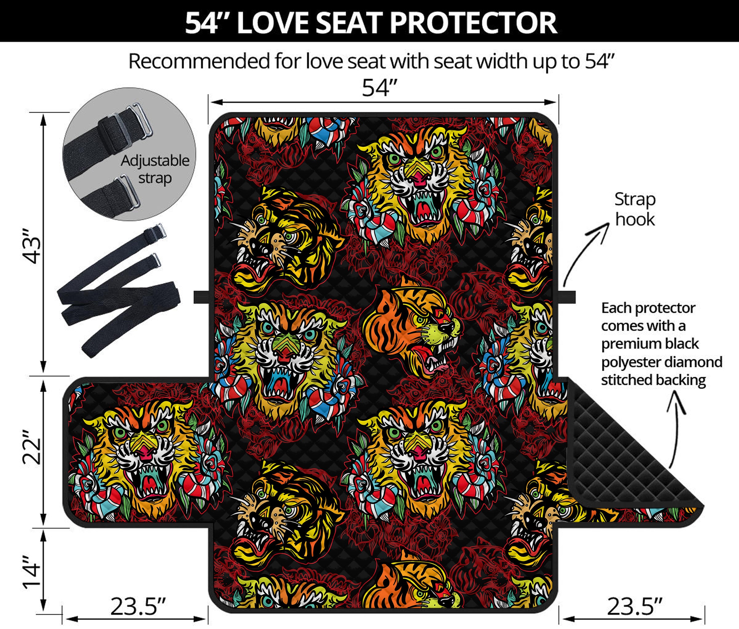 Red Tiger Tattoo Pattern Print Loveseat Protector