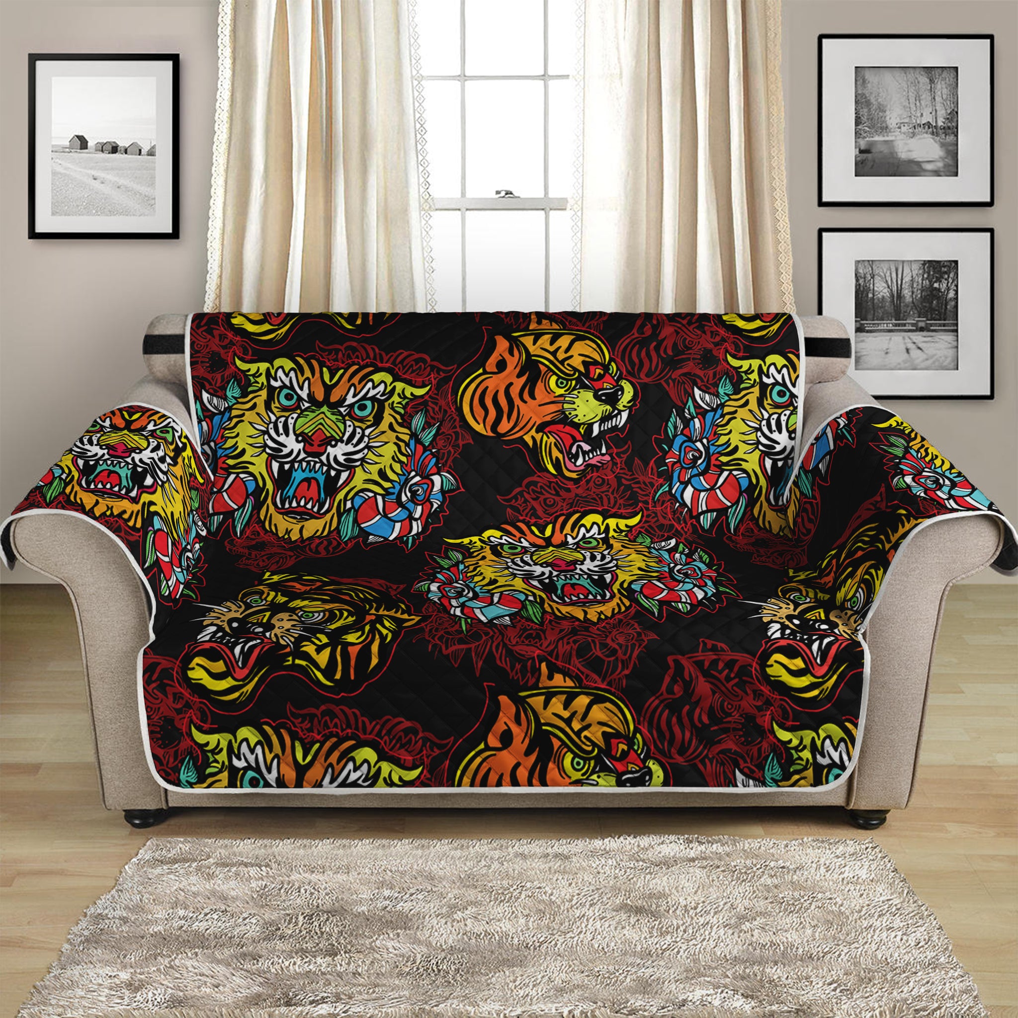 Red Tiger Tattoo Pattern Print Loveseat Protector