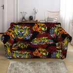 Red Tiger Tattoo Pattern Print Loveseat Slipcover