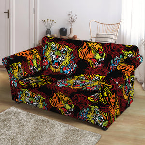 Red Tiger Tattoo Pattern Print Loveseat Slipcover