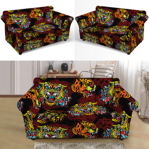 Red Tiger Tattoo Pattern Print Loveseat Slipcover