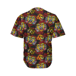 Red Tiger Tattoo Pattern Print Men's Baseball Jersey