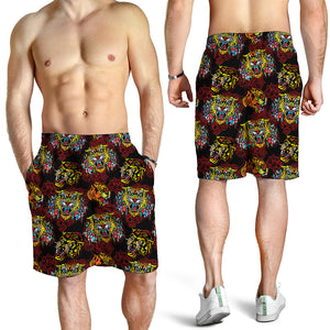 Red Tiger Tattoo Pattern Print Men's Shorts