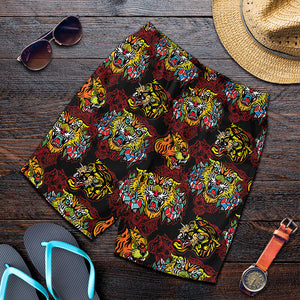 Red Tiger Tattoo Pattern Print Men's Shorts