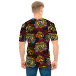 Red Tiger Tattoo Pattern Print Men's T-Shirt