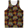 Red Tiger Tattoo Pattern Print Men's Tank Top