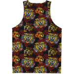 Red Tiger Tattoo Pattern Print Men's Tank Top