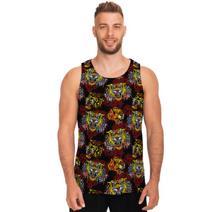 Red Tiger Tattoo Pattern Print Men's Tank Top