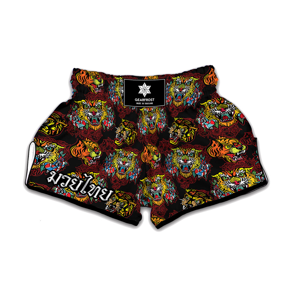 Red Tiger Tattoo Pattern Print Muay Thai Boxing Shorts