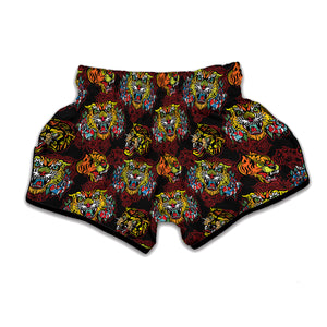 Red Tiger Tattoo Pattern Print Muay Thai Boxing Shorts