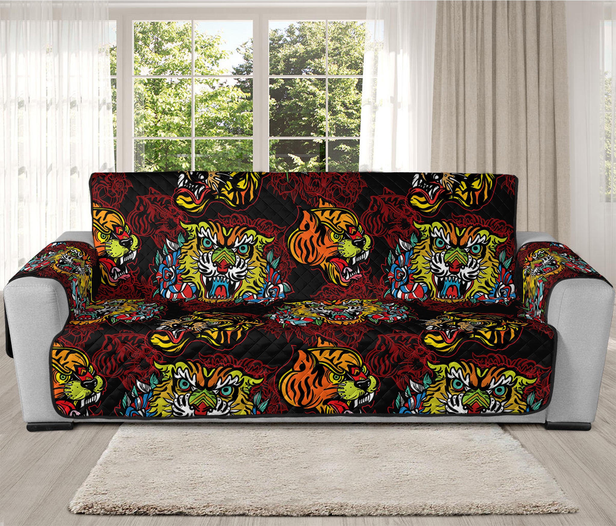 Red Tiger Tattoo Pattern Print Oversized Sofa Protector