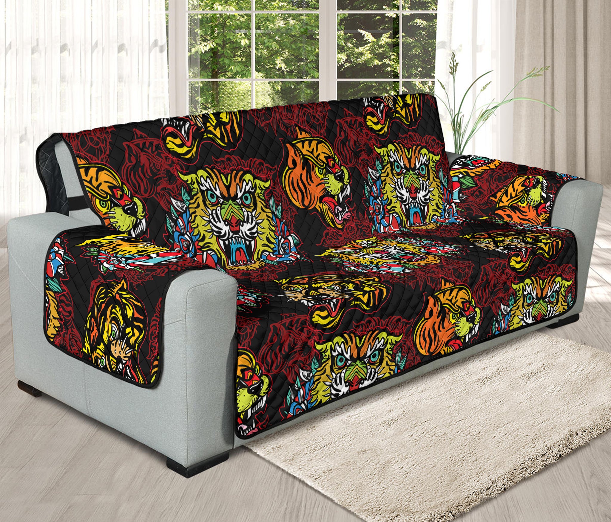 Red Tiger Tattoo Pattern Print Oversized Sofa Protector