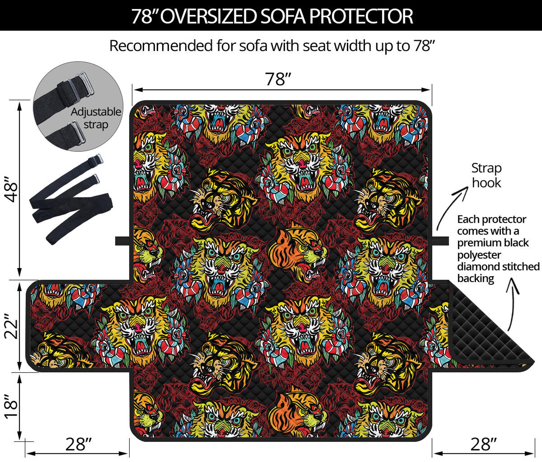 Red Tiger Tattoo Pattern Print Oversized Sofa Protector