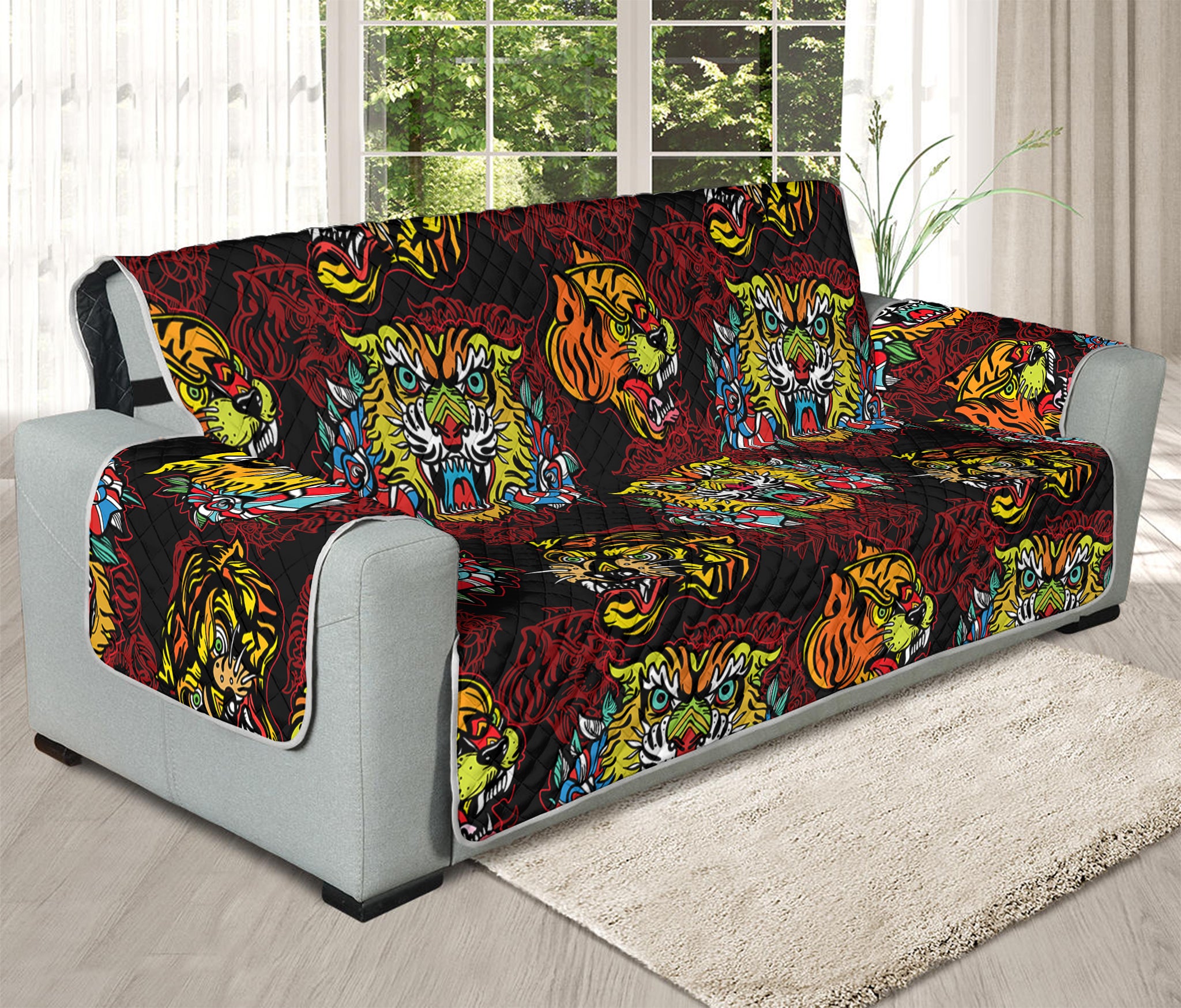 Red Tiger Tattoo Pattern Print Oversized Sofa Protector