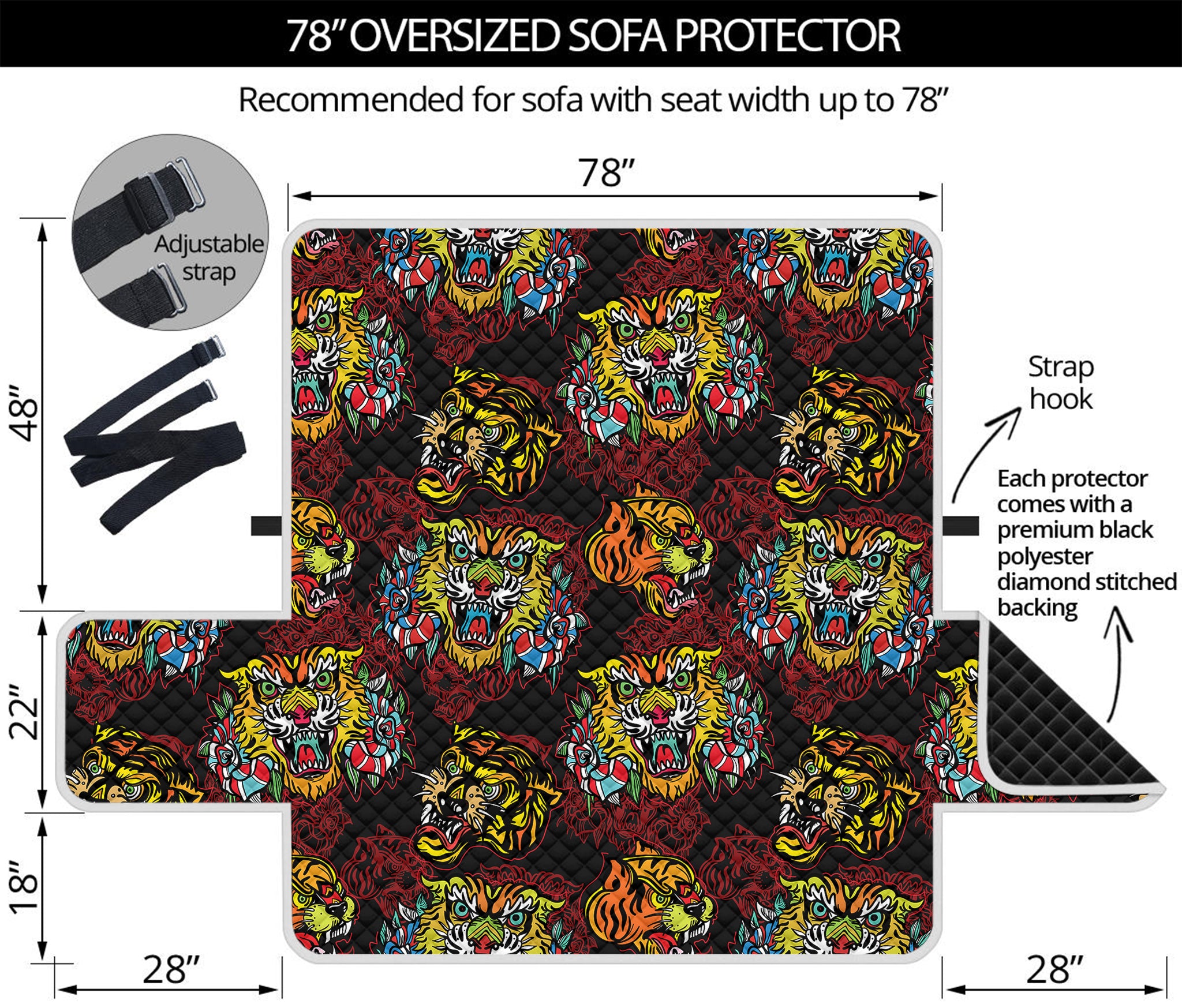 Red Tiger Tattoo Pattern Print Oversized Sofa Protector