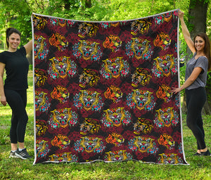 Red Tiger Tattoo Pattern Print Quilt