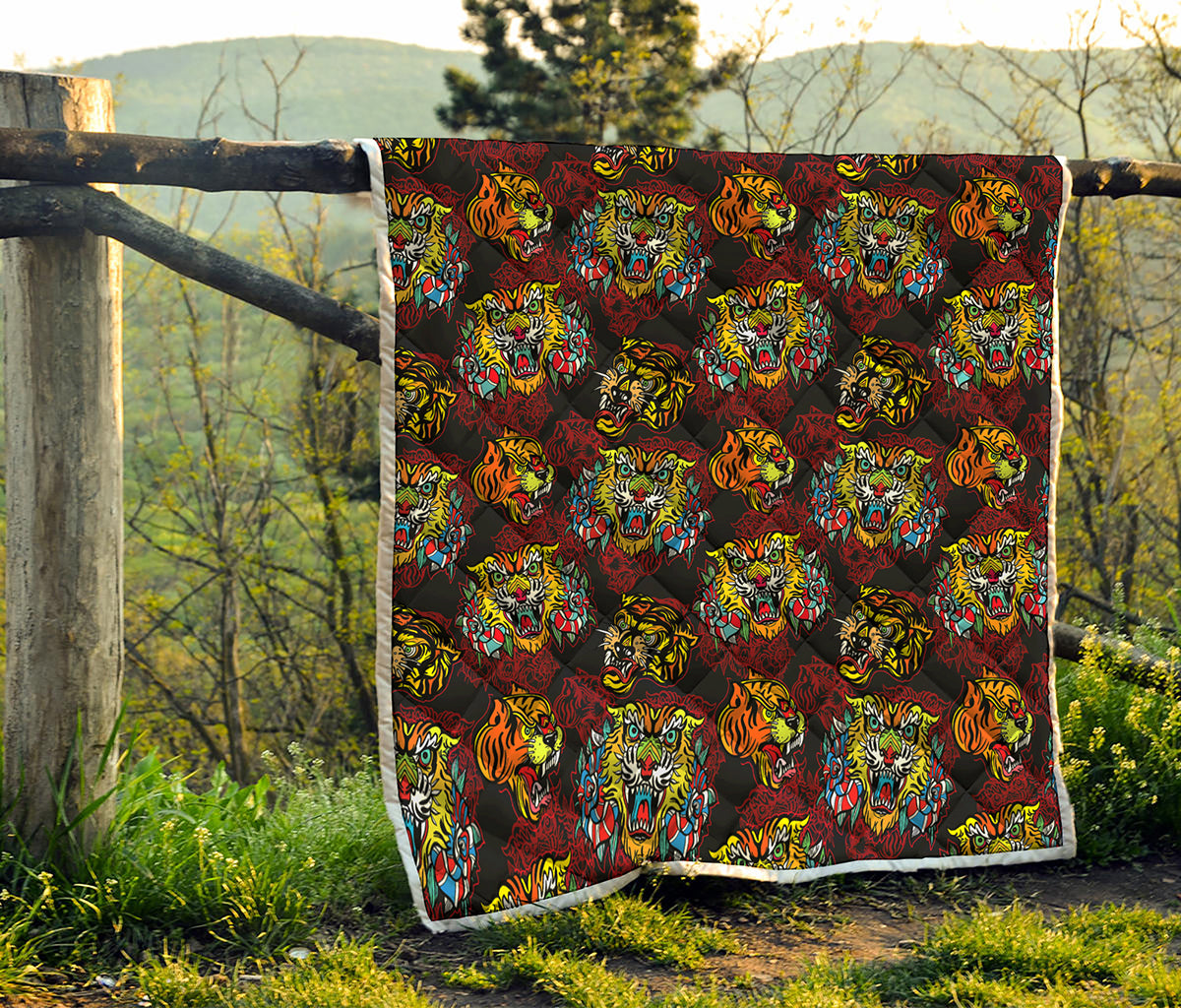 Red Tiger Tattoo Pattern Print Quilt