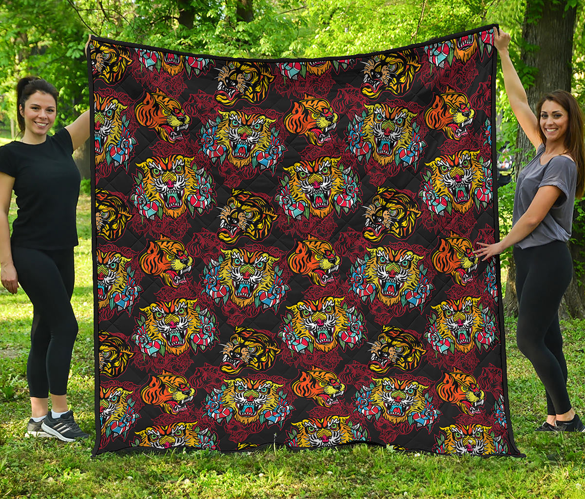 Red Tiger Tattoo Pattern Print Quilt