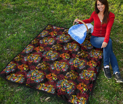 Red Tiger Tattoo Pattern Print Quilt