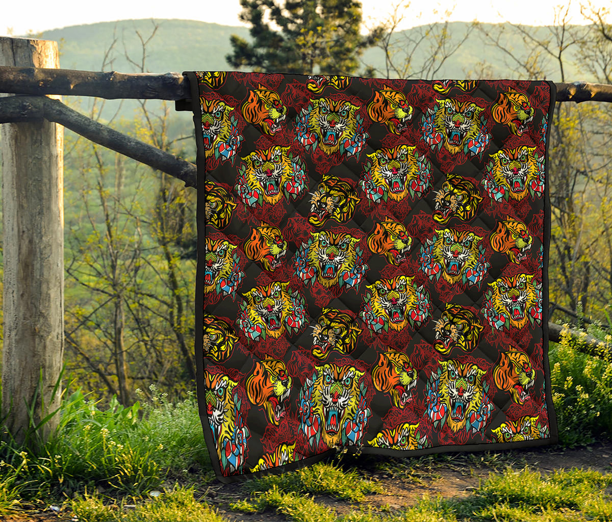 Red Tiger Tattoo Pattern Print Quilt