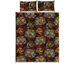 Red Tiger Tattoo Pattern Print Quilt Bed Set