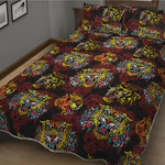 Red Tiger Tattoo Pattern Print Quilt Bed Set