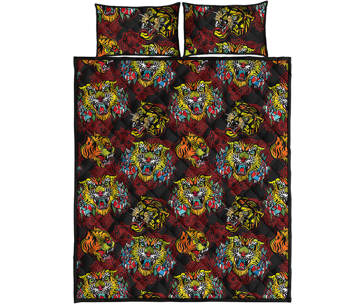 Red Tiger Tattoo Pattern Print Quilt Bed Set