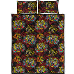 Red Tiger Tattoo Pattern Print Quilt Bed Set