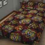 Red Tiger Tattoo Pattern Print Quilt Bed Set