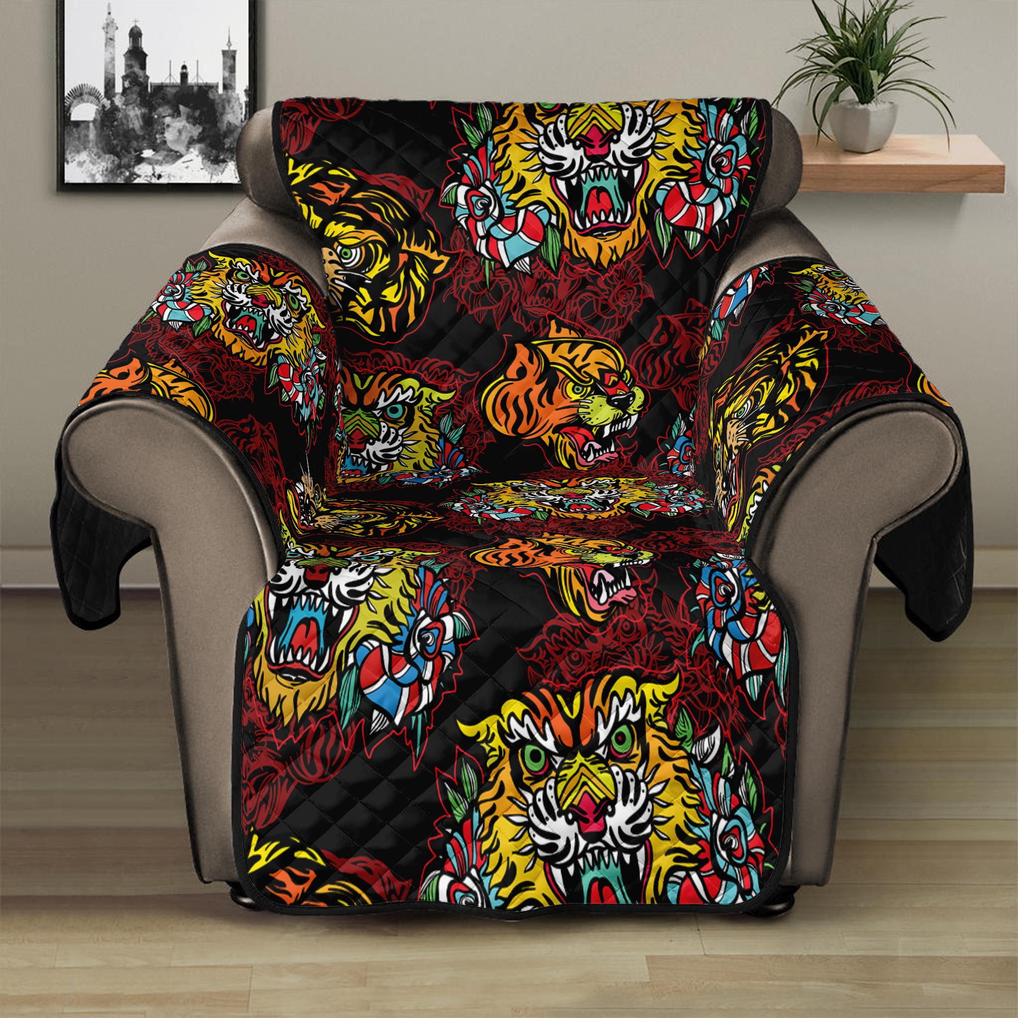 Red Tiger Tattoo Pattern Print Recliner Protector