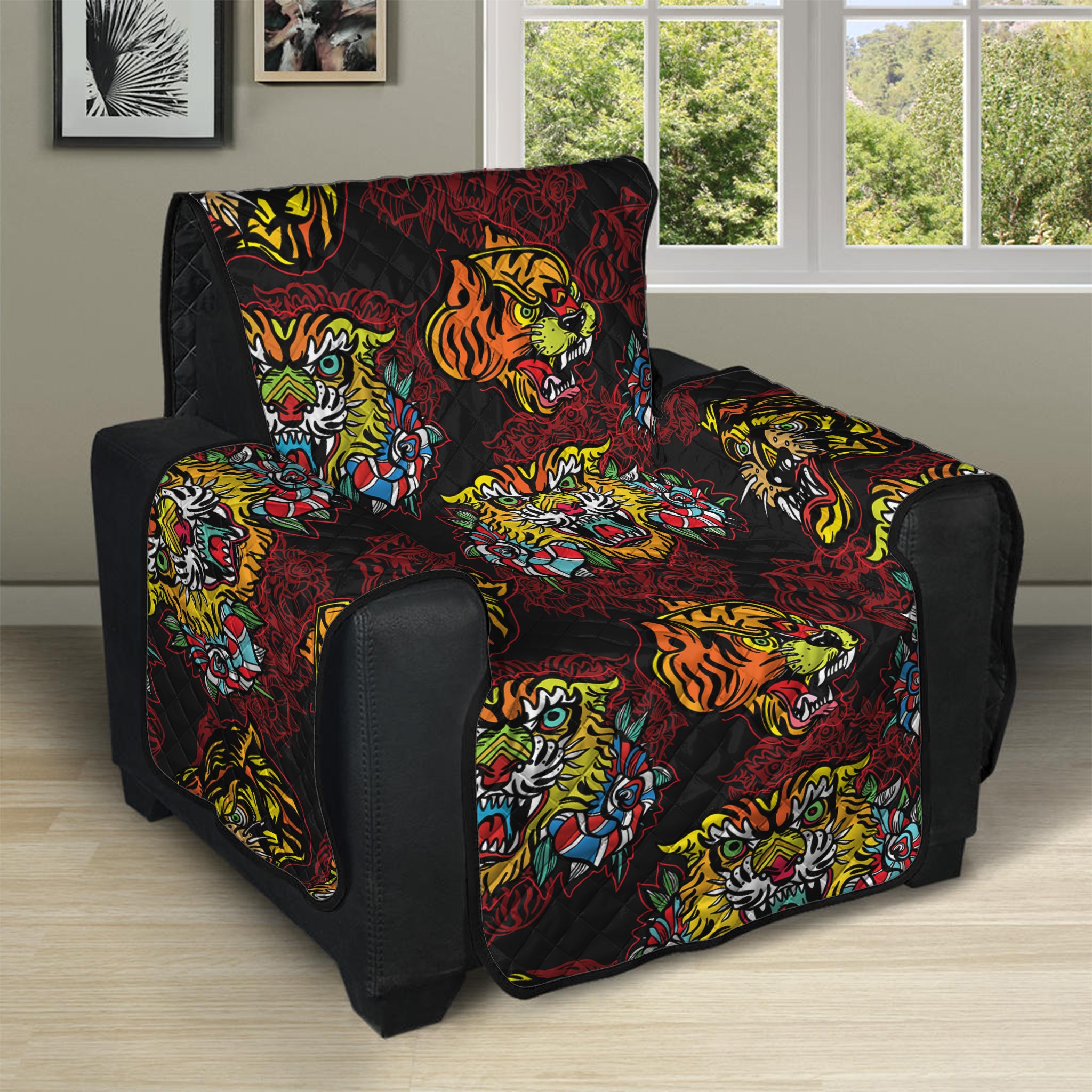 Red Tiger Tattoo Pattern Print Recliner Protector