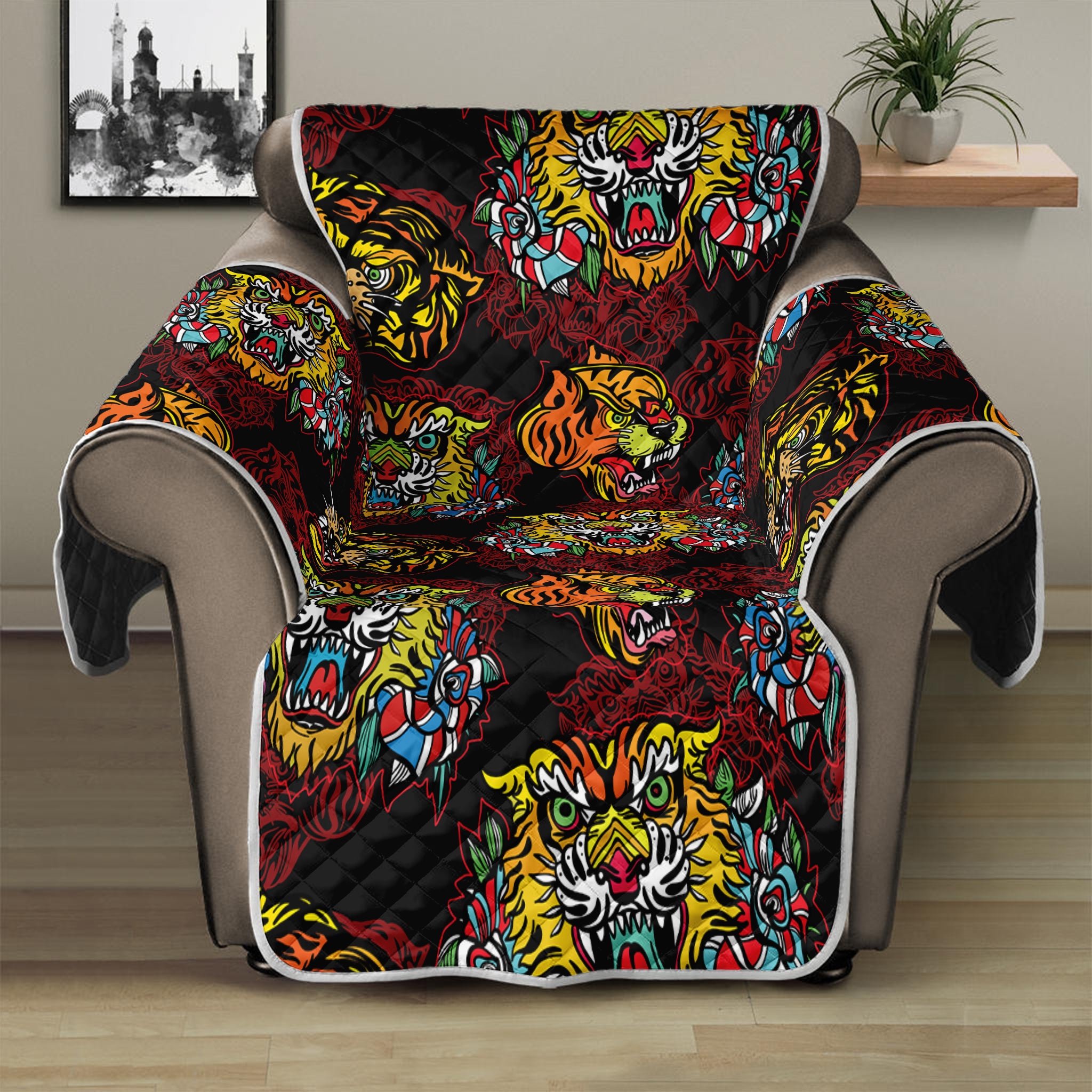 Red Tiger Tattoo Pattern Print Recliner Protector