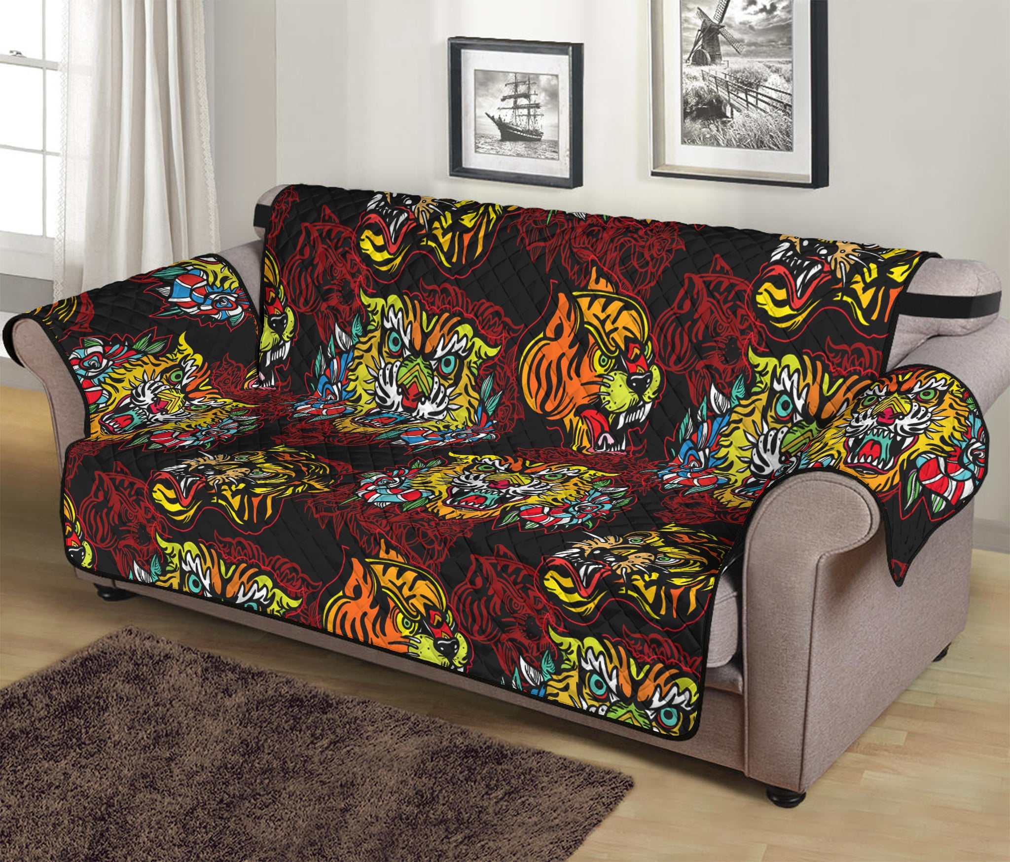 Red Tiger Tattoo Pattern Print Sofa Protector