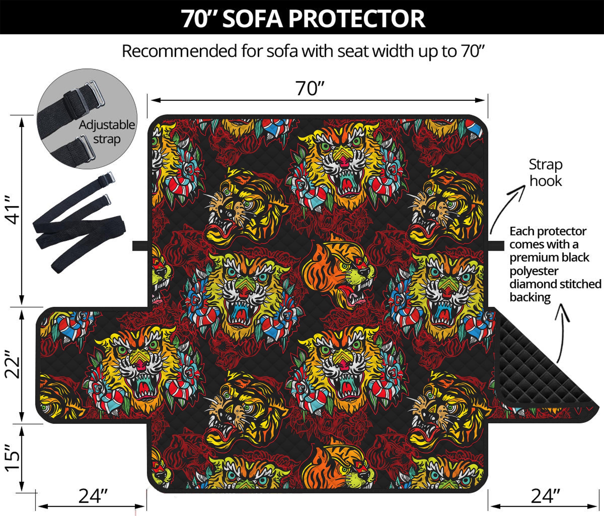 Red Tiger Tattoo Pattern Print Sofa Protector