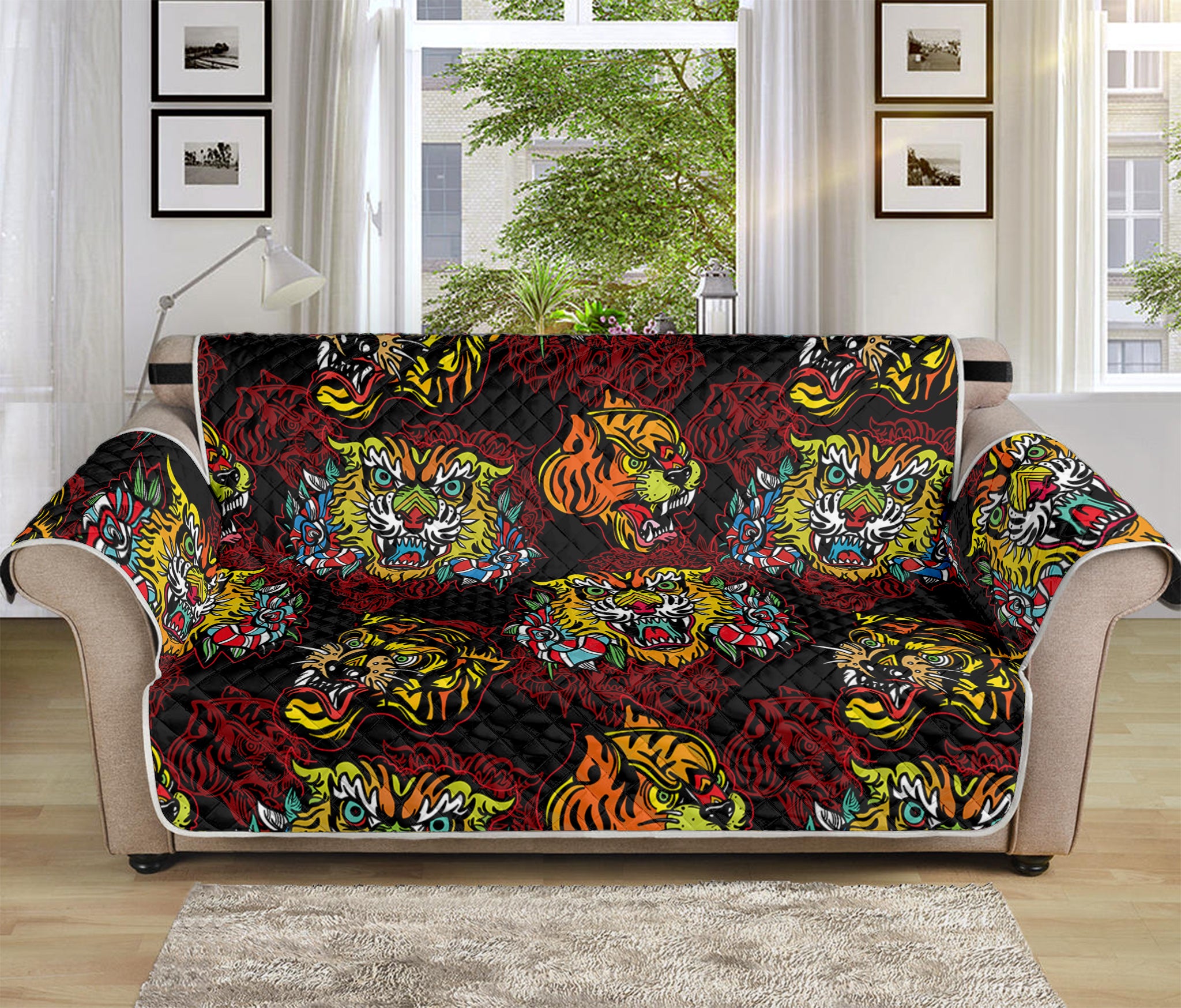 Red Tiger Tattoo Pattern Print Sofa Protector