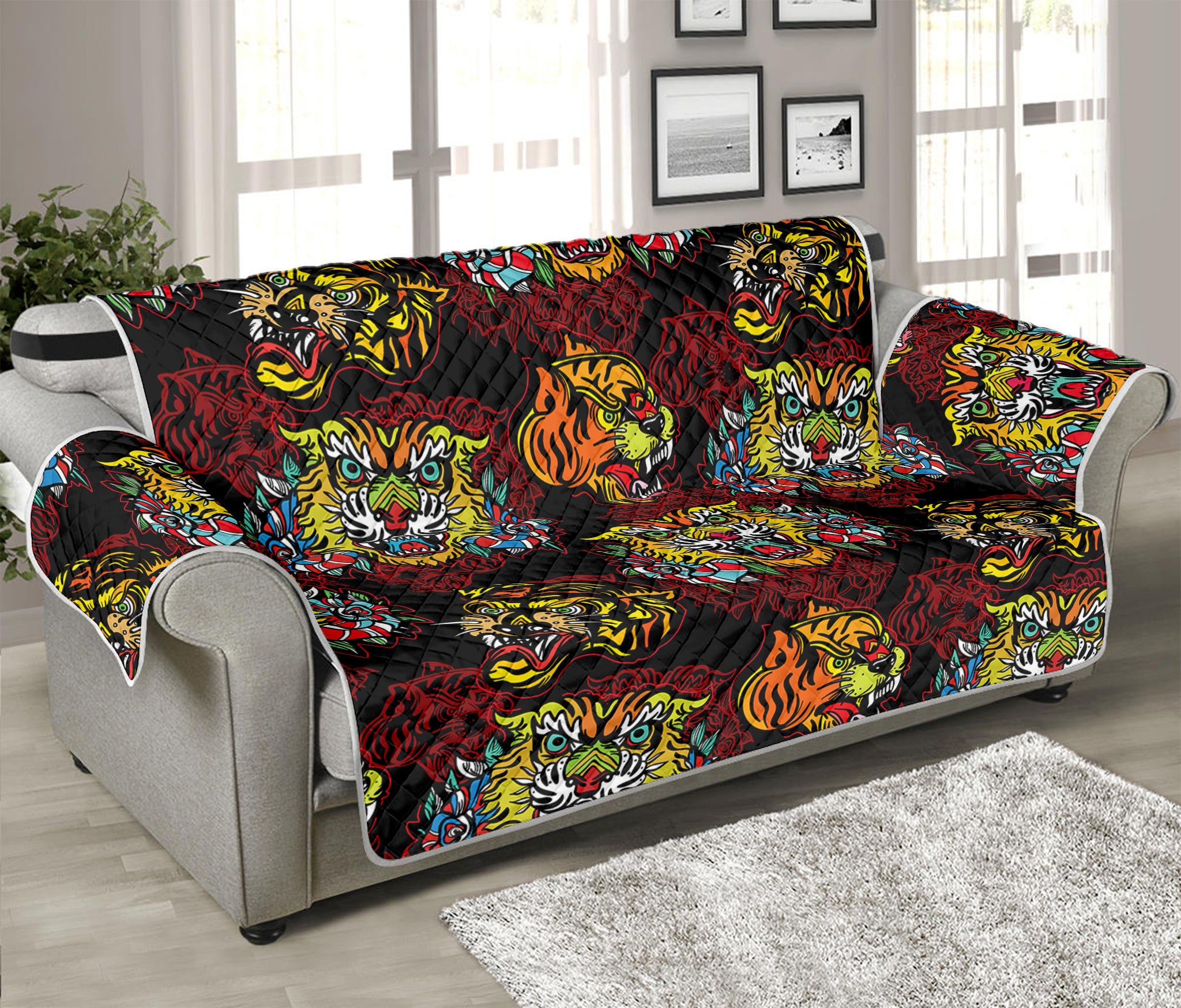 Red Tiger Tattoo Pattern Print Sofa Protector