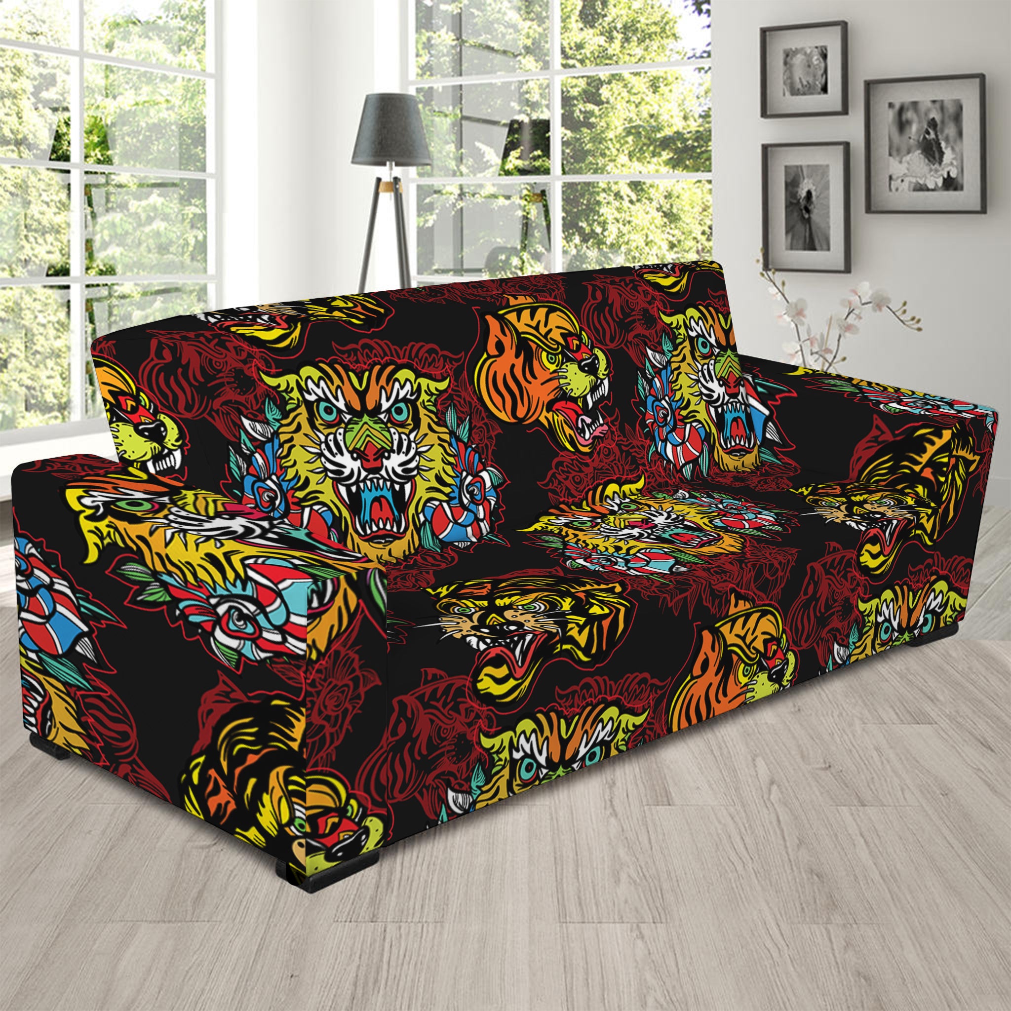 Red Tiger Tattoo Pattern Print Sofa Slipcover