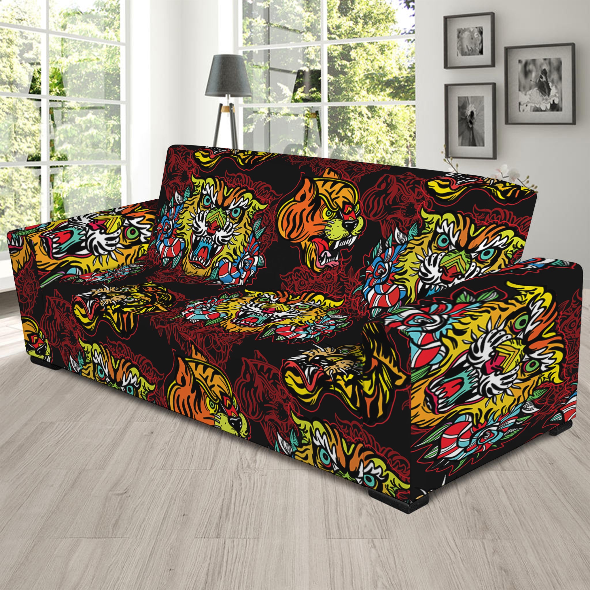 Red Tiger Tattoo Pattern Print Sofa Slipcover