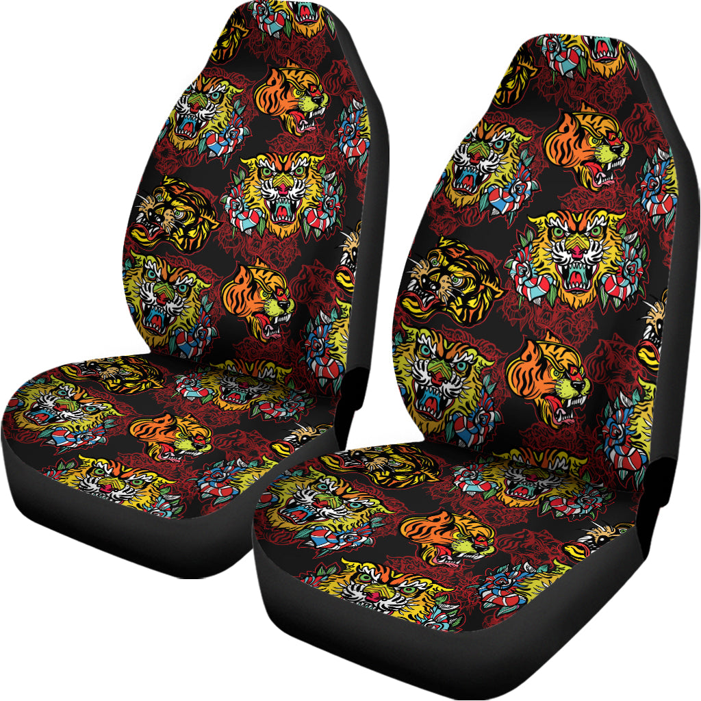 Red Tiger Tattoo Pattern Print Universal Fit Car Seat Covers