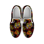 Red Tiger Tattoo Pattern Print White Slip On Shoes