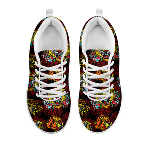 Red Tiger Tattoo Pattern Print White Sneakers