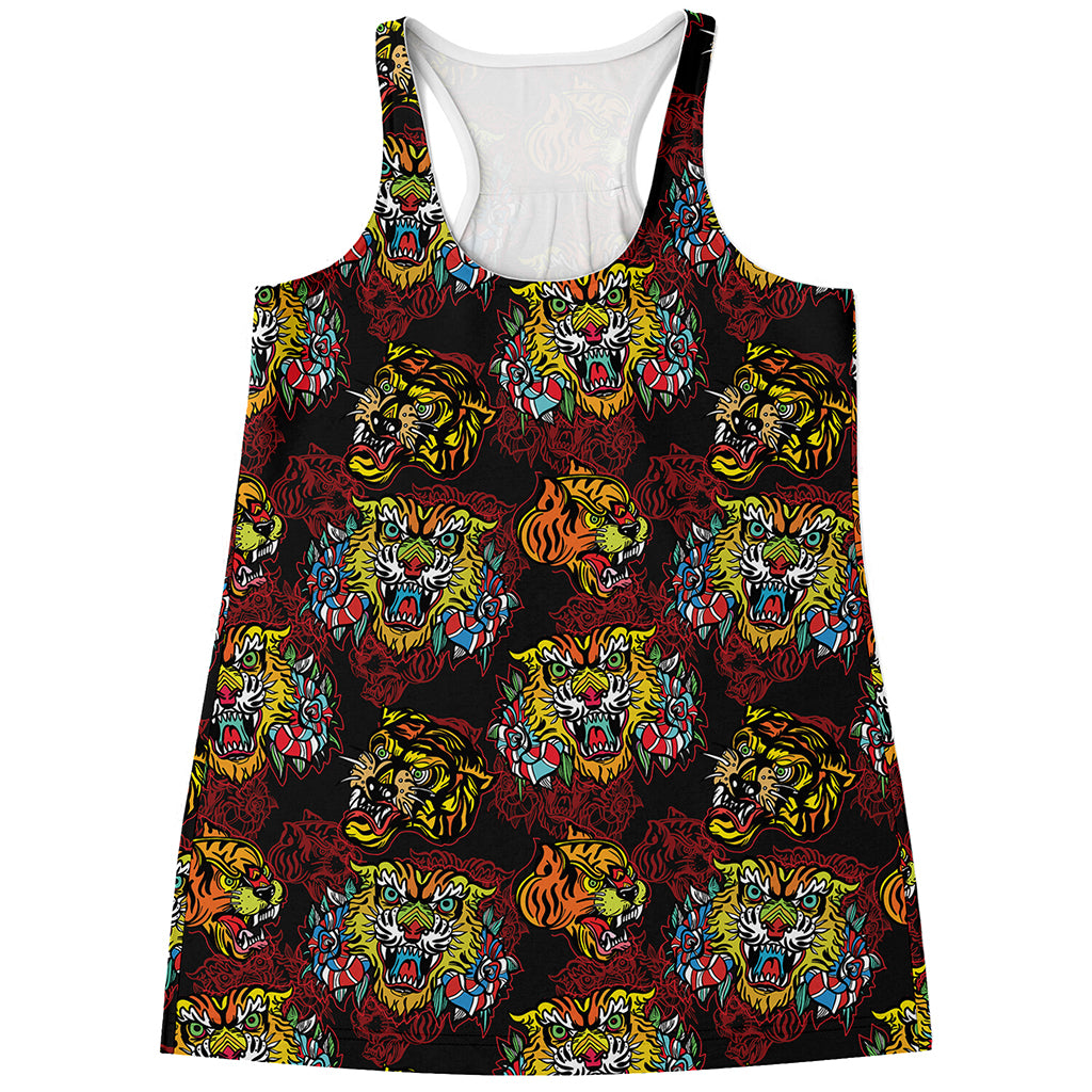 Red Tiger Tattoo Pattern Print Women's Racerback Tank Top