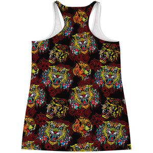 Red Tiger Tattoo Pattern Print Women's Racerback Tank Top