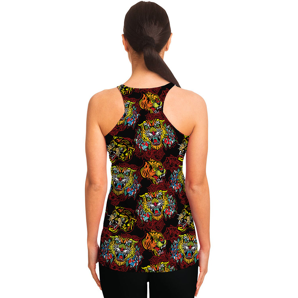 Red Tiger Tattoo Pattern Print Women's Racerback Tank Top