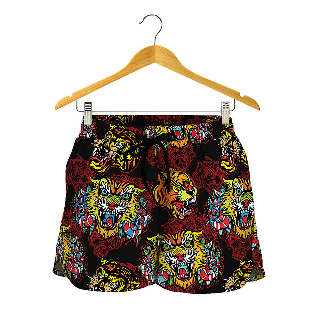 Red Tiger Tattoo Pattern Print Women's Shorts