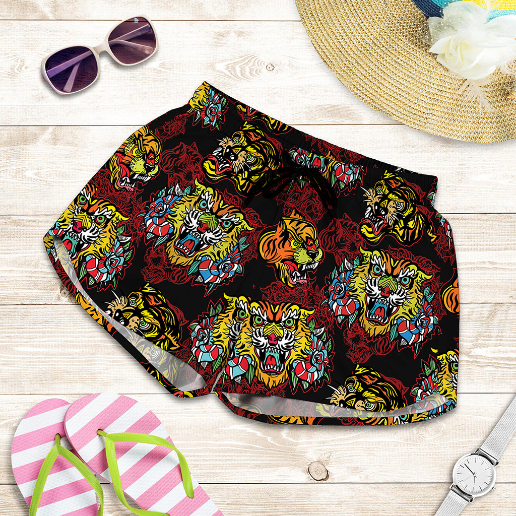 Red Tiger Tattoo Pattern Print Women's Shorts