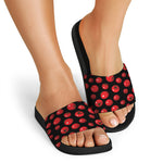 Red Tomato Pattern Print Black Slide Sandals