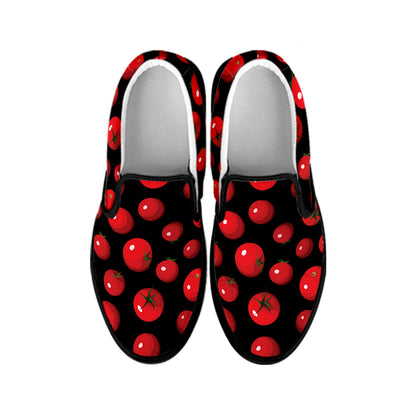 Red Tomato Pattern Print Black Slip On Shoes