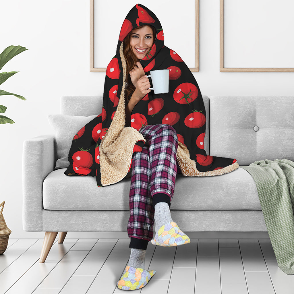 Red Tomato Pattern Print Hooded Blanket